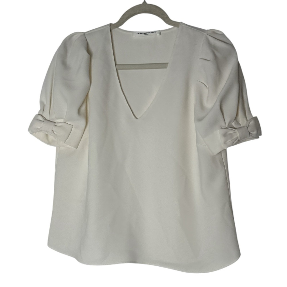 Amanda‎ Uprichard Top Woman's Small Beige Short Sleeve Coquette Romantic Career